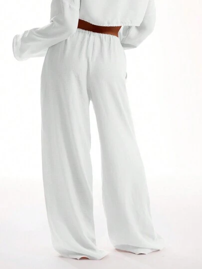 MUSERA Tie Front Linen Feel Beach Trousers Elegant Summer Vacation Sun Casual Boho White Airport Beach Pants Spring Holiday