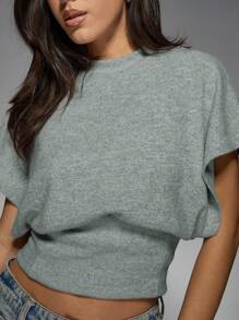 MISSGUIDED Áo crop top đan ấm áp với vai mở rộng và thiết kế thắt eo hoàn hảo cho trang phục mặc ở nhà thường ngày Thu Đông, nhiều lớp, thiết yếu cho mùa xuân hè, trang phục dạo phố cơ bản - Màu xanh Bạc hà - Xem 3