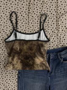 SHEIN EZwear 女士休闲复古图案性感吊带背心上衣，适合夏季 - 彩色 - 查看 2