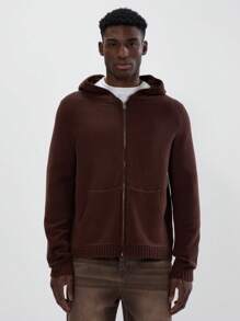 Musero Zip Through Knit Hooded Sweatshirt - Chocolate Brown - View 1