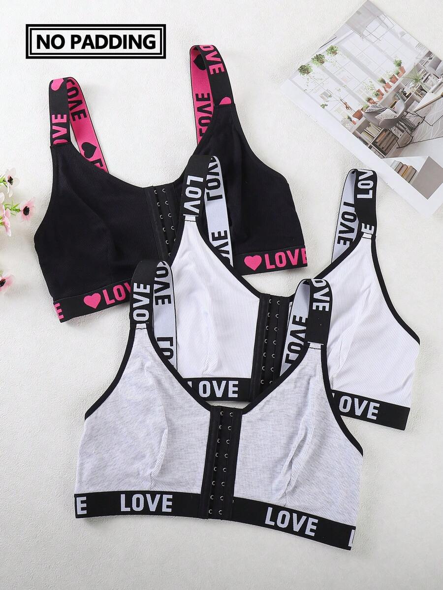 3pcs Plus Size Front Opening Wire-Free Bralette Set - Multicolor - View 1