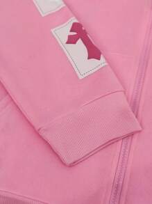 Manfinity EMRG Men's Ins Fashion Street Style Cross Embossed Print And Large Back Print Long Sleeve Zipper Placket Patch Pocket Hooded Sweatshirt, Zipper Placket Design Is Easy To Put On And Take Off, Large Print Pattern Design, It Is A Must-Have Hoodie For Street Fashion People. Suitable For Daily Wear, Going Out, School, Shopping. Can Be Given To Friends And Boyfriends. - Pink - View 7