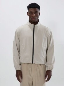 Musero Chaqueta de cuello alto con cremallera completa de tejido trenzado - Caqui - Ver 4