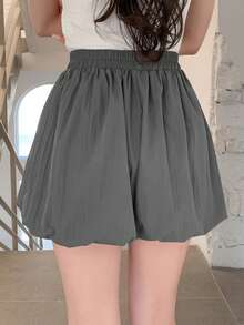 DAZY 女士纯色灯笼短裤，宽松松紧腰 - 灰色 - 查看 2