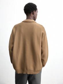 Maija 男士纯色前拉链开合长袖针织毛衣，春季 - 咖啡棕 - 查看 4