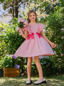 Wildeya Tween-Mädchen Elegantes, kurzes Kleid mit Blumendruck und Rüschen und Schleife, geeignet für Sommer und Frühling, ideal für Partys und den Urlaub