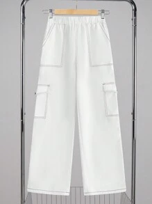 SHEIN 1 Piece Teen Boys' Casual Versatile Loose Fit Colorblock Line Decoration Woven Straight Pants, Suitable For Outings