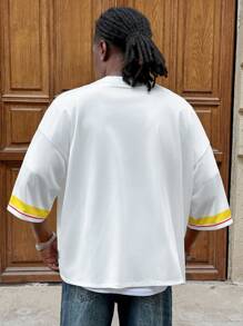 Manfinity VCAY Men's Mesh Cartoon Portrait Printed Loose Drop Shoulder V-Neck Short Sleeve Shirt