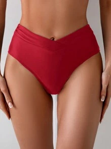 Swim Vcay 女士纯色简约合身比基尼泳裤，适合夏季海滩度假