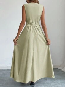 Firerie Elegante abito da donna con collo rotondo, senza maniche, con cerniera frontale, adatto per l'ufficio