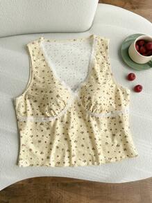 Comfortcana 春夏季大码碎花蕾丝修身吊带背心