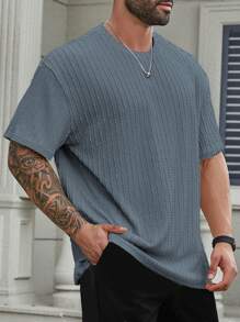 Manfinity RSRT Plus Size Heren Effen Kleur Ronde Hals Korte Mouw T-shirt, Casual Dagelijkse Kleding