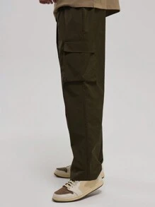Musero 男士纯色口袋工装裤 - 軍綠色 - 查看 3