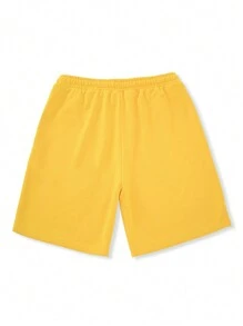 Manfinity LEGND Pantalones cortos casuales para hombre con estampado de lema y cintura con cordón - Amarillo - Ver 2