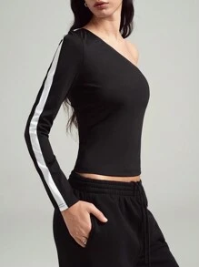 LYSMO Women's Color-Blocked Striped T-Shirt - Black - View 4