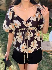 DAZY Women Floral Print Short Sleeve Casual Top Vacation Outfits Women - Multicolor - View 3