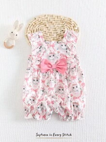 Cozy Pixies Baby Girl Ditsy Floral Ruffled Square Collar Romper - Pink - View 1