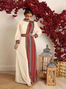 SHEIN Leap Crew Tween Girls' Ramandan Style Long Sleeve Dress - Multicolor - View 4