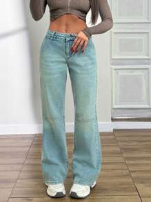 EURMUSE WOMAN Y2K LOW WAIST BOOTCUT VINTAGE WASH JEAN - Light Wash - View 1
