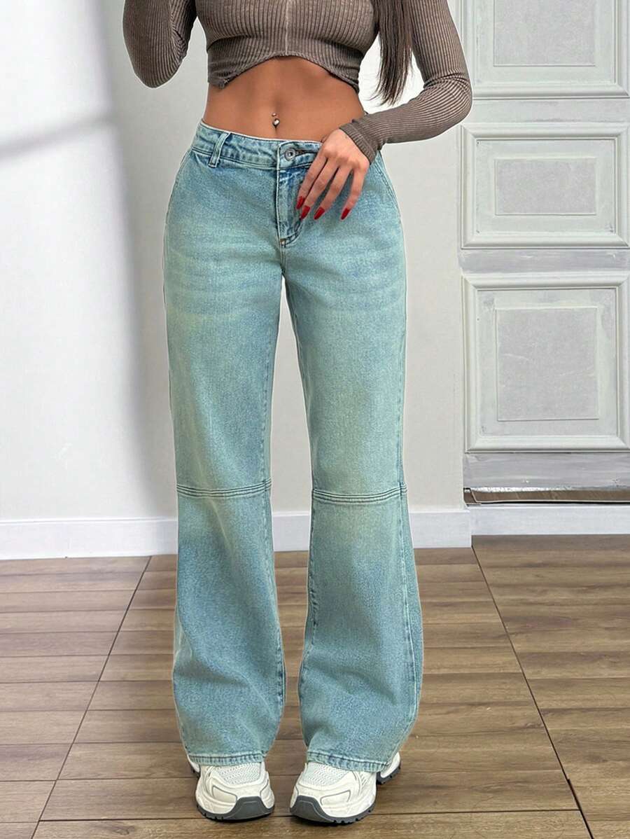 EURMUSE WOMAN Y2K LOW WAIST BOOTCUT VINTAGE WASH JEAN - Light Wash - View 1