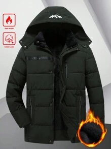 Manfinity Homme Men's Padded Coat With Removable Fur Lining, Cold Proof - Army Green - View 1