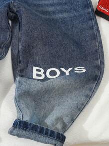 Young Boys' Fashionable Streetwear Style Slim Fit Faded Cat Whisker Print Blue & White Gradient Jeans, Casual & Versatile, Suitable For Spring/Autumn - Blue and White - View 4