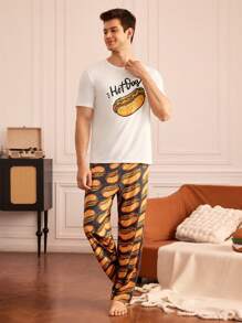 Happy Jammies Conjunto de pijama de camiseta de manga corta con estampado de letras y pantalones para hombre