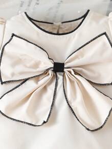 Baby Girls Can Wear Elegant, Simple, Casual And Cute Short Puff Sleeves Bodysuit With Big Bow Decoration In Spring And Summer - Multicolor - View 7