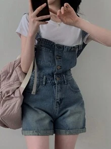 DAZY Women's Distressed Denim Bib Overall, All-Season Fall/Winter