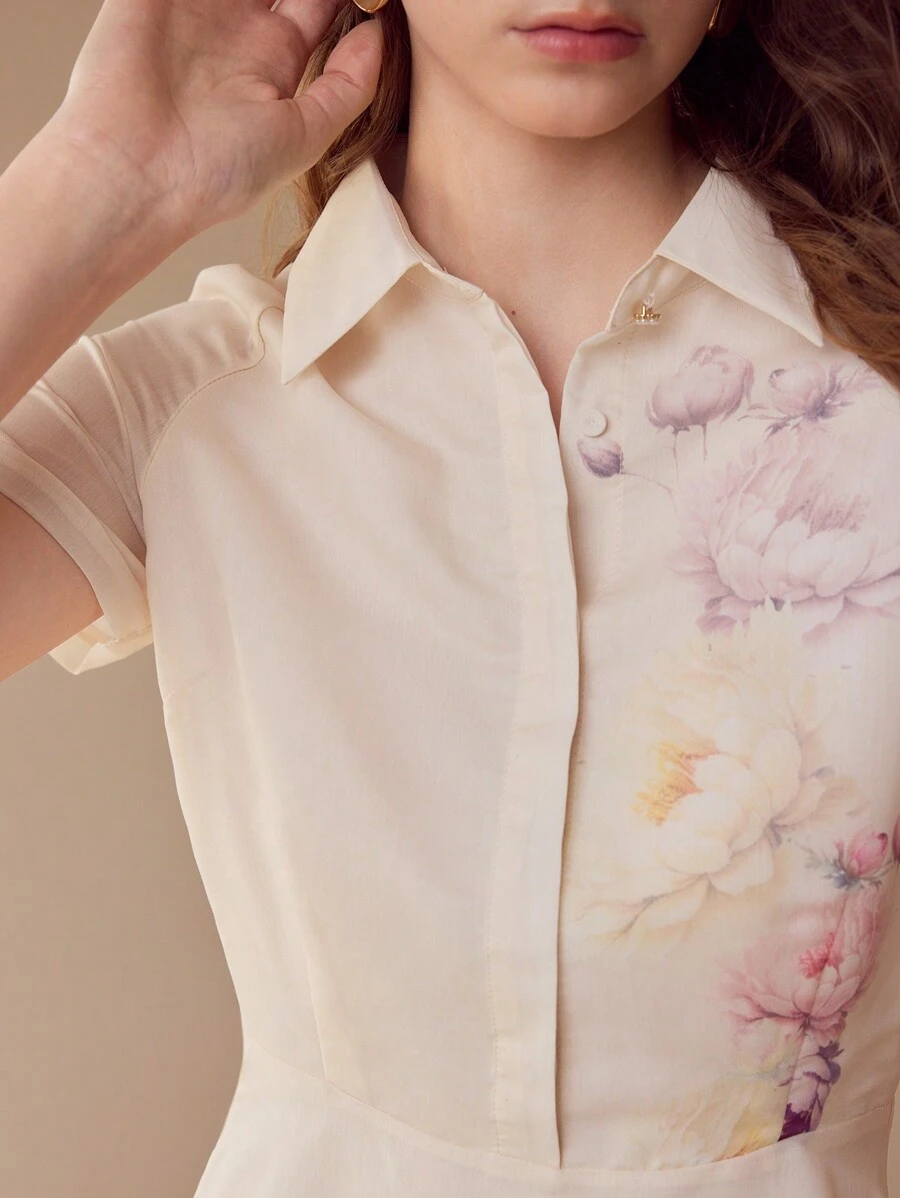 MOTF PREMIUM 欧根纱花卉印花连衣裙