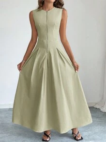 Firerie Elegante abito da donna con collo rotondo, senza maniche, con cerniera frontale, adatto per l'ufficio