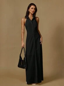 Poéselle 女士纯色无袖简约长款休闲连衣裙，日常穿着