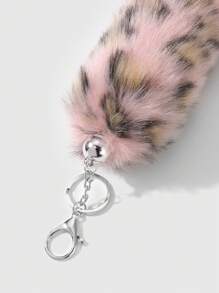 ROMWE Grunge Punk 1 件时尚奢华豹纹蓬松仿皮草动物尾巴钥匙扣，DIY 包包饰品，时尚优质粉色设计，适合女性日常使用或作为礼物 - 粉色 - 查看 8