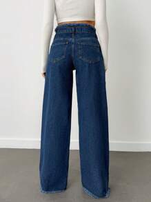 EURMUSE 100%Cotton Rigid, Belt Detailed Wideleg Fit - Dark Wash - View 2