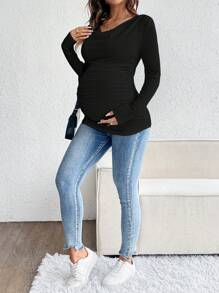 SHEIN Top casual aderente a maniche lunghe, monocromatico, adatto alle donne in gravidanza per uso quotidiano