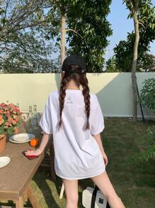 DAZY Women's Crew Neck Solid Color Cartoon Animal Print Short Sleeve T-Shirt Oversized T-Shirt - White - View 5