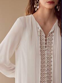 MOTF PREMIUM GATHERED FLORAL EMBROIDERY DRESS,SPRING/SUMMER - White - View 3