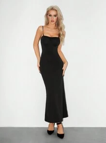 EgrlEra 女士性感露背黑色细肩带派对连衣裙