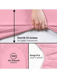 1pc Solid Color Fitted Sheet, Mattress Protector, Soft & Breathable, Fits Twin, Full, Queen, King Size Beds, Essential Bedding For Home & Dorm - Hot Pink - View 5