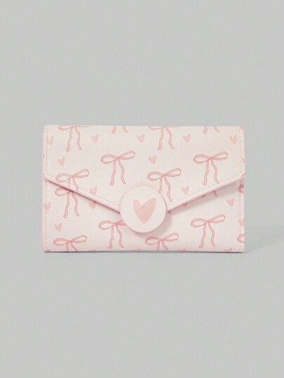 Pink Portable Fashion Bow Print Cute Card Holder Wallet