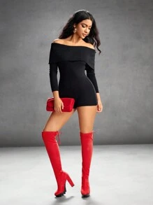 CUCCOO SZL Solid Color Lace-Up Round Toe Simple Over-The-Knee Boots, Casual For Daily Wear For And Spring Shoes Spring Break Easter - Red - View 5