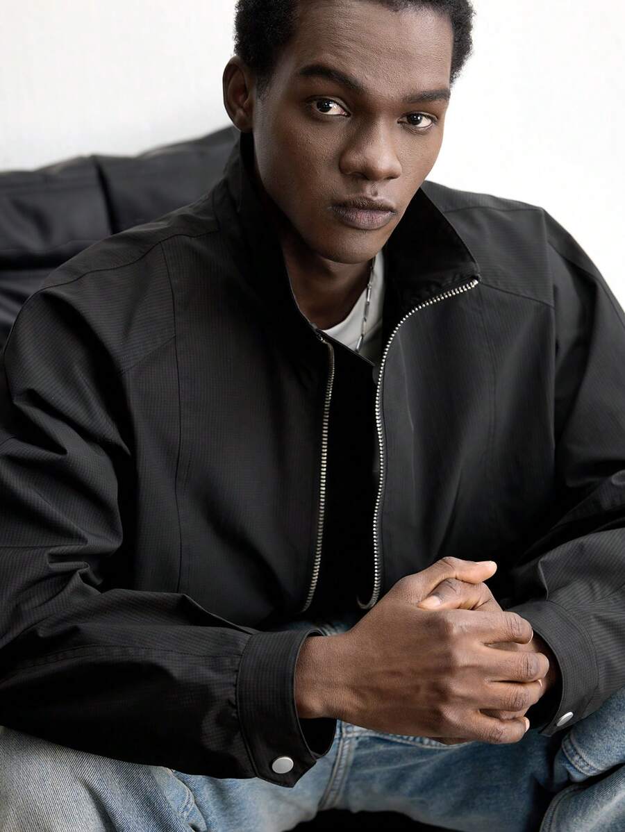 Maija Men's Black Solid Color Zipper Front Long Sleeve Jacket Casual Spring Jacket , New Styles For Spring And Summer 2025, Travel, Holiday And Commuting, Fall/Winter - Black - View 1