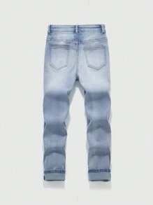 SHEIN Tween Boy Ripped Frayed Bleach Wash Jeans, School, Campus, College Chic Outfits For Autumn/Winter - Light Wash - View 2
