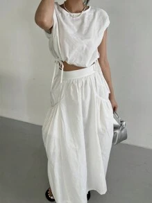 DAZY 2 件套女士纯色收腰长裙，白色，春夏