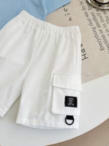 SHEIN Leap Crew 2pcs/Set Young Boys Casual Street Style Los Angeles Letter Graphic Loose Fit Crew Neck T-Shirt And Sports Shorts Summer Set - Baby Blue - View 3