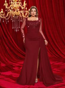 Khăn choàng thủ công thêu xếp ly sang trọng cỡ lớn thanh lịch cho trang phục dự tiệc tối, váy dự tiệc cưới, váy dạ hội - Màu Đỏ Sâu - Xem 3