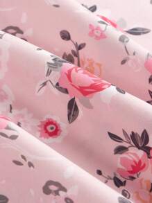 SHEIN Serisse Kids 少女编织小碎花方领荷叶边腰后蝴蝶结装饰休闲甜美派对连衣裙，适合派对、返校、女性时尚、法式优雅、公主风格、婚礼季、生日聚会、小碎花、玫瑰、情人节少女、花童连衣裙 - 粉色 - 查看 8