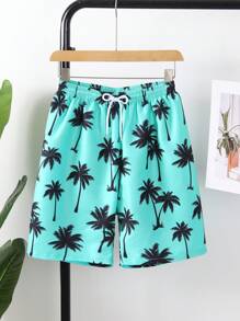 SHEIN Shorts de baño estampados aleatorios para adolescentes, nuevo traje de baño para primavera/verano, shorts de playa, tela interior de natación, adecuado para nadar y practicar surf - Multicolor - Ver 5