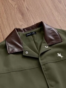 Manfinity VCAY Young Men's Casual Loose Fit Button Front Contrast Panel Jacket - Army Green - View 3