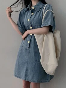 DAZY Women's Casual Denim Dress, Minimalist & Fashionable For Everyday Wear Sundress